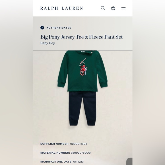 RALPH LAUREN Big Pony Jersey Tee & Fleece Pant Set - Picture 2 of 12